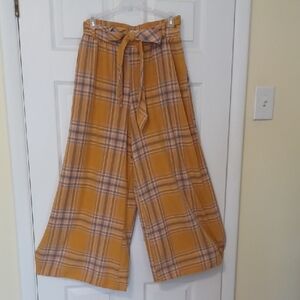 Intimately Free People Sz XS, (fits S) Plaid Wide-Leg Pants in Mustard/pale Gree